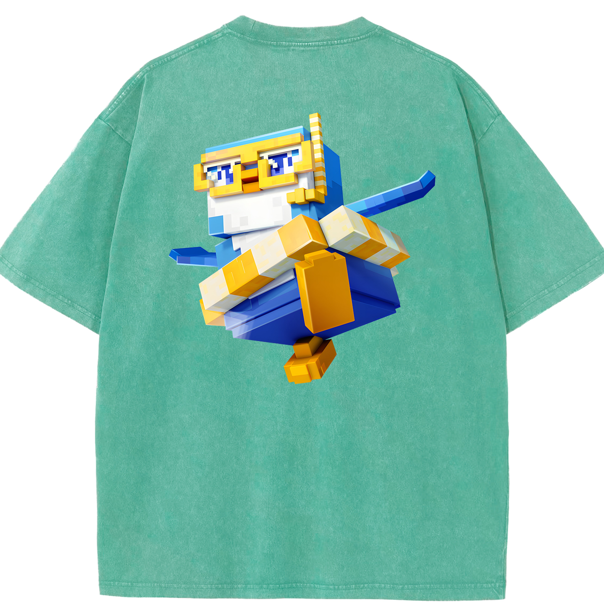 （画像用） マインクラフト ブロックの世界 Minecraft MC Block world 綿100% ヴィンテージ風 半袖Tシャツ（背面プリント）
